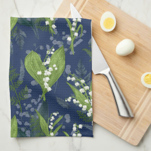 Lily of the Valley Dark Blue Background Kitchen Towel