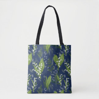 Lily of the Valley Dark Blue Background Tote Bag