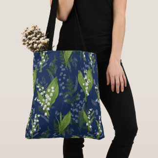 Lily of the Valley Dark Blue Background Tote Bag