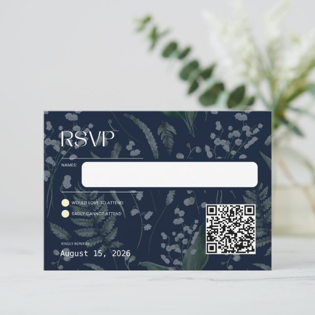 Lily of the Valley Dark Blue Response Card (Standing Front)