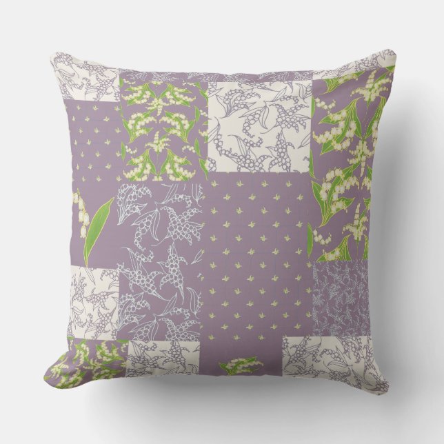 Lily-of-the-Valley Faux Patchwork, Mauve Throw Pillow (Front)