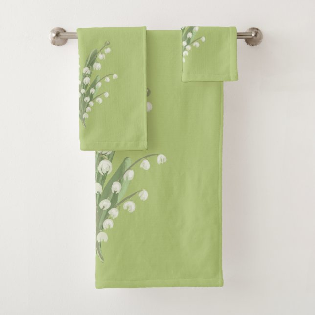 Lily of the Valley Floral Bouquet Custom Colours  Bath Towel Set (Insitu)