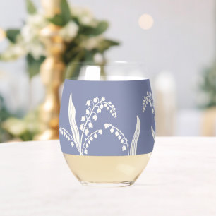 Lily Of The Valley Floral Custom Name  Stemless Wi Wine Glass