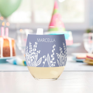 Lily Of The Valley Floral Custom Name  Stemless Wine Glass