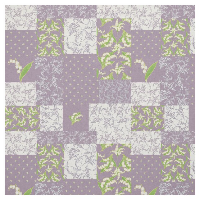 Lily-of-the-Valley Floral Faux Patchwork Mauve Fabric (Swatch)