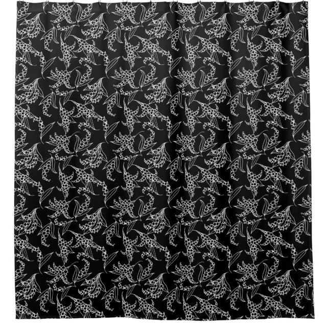 Lily-of-the-Valley Floral Motif White on Black (Front)