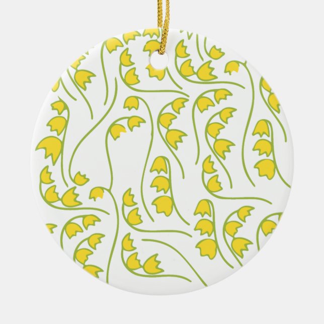 Lily of the Valley Floral Pattern Ceramic Ornament (Front)