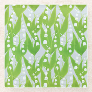 Lily of the Valley Floral Pattern Glass Coaster