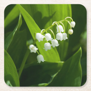 Lily of the valley flower square paper coaster