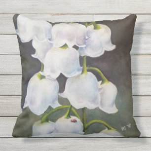 LILY OF THE VALLEY FLOWER with LADY BUG PATIO Outdoor Pillow