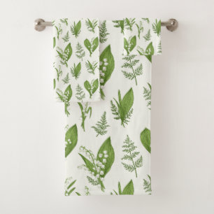 Lily of the Valley Flowers and Leaves Botanical Bath Towel Set