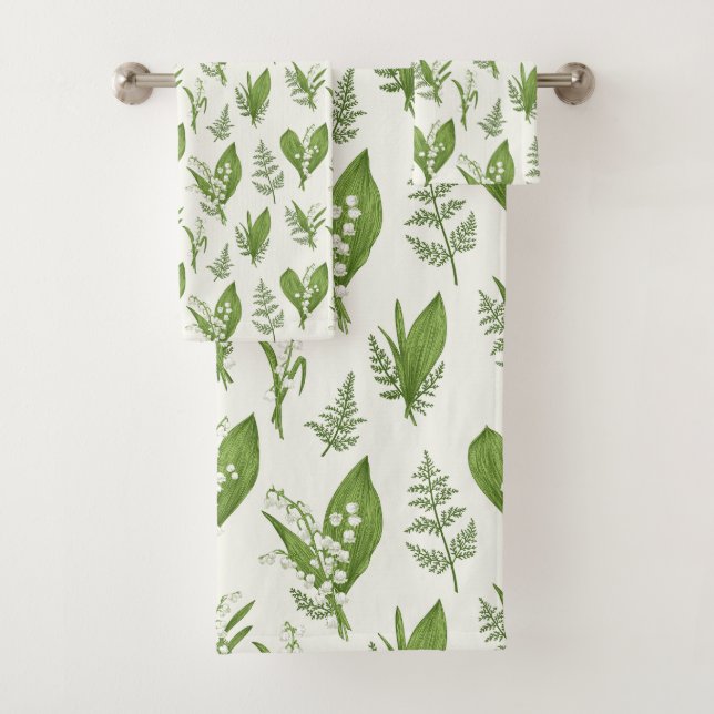 Lily of the Valley Flowers and Leaves Botanical  Bath Towel Set (Insitu)
