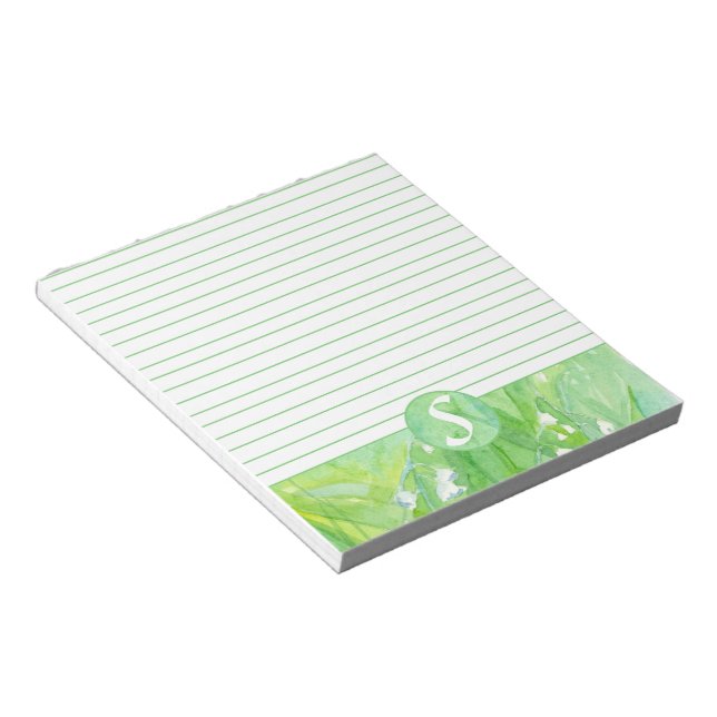 Lily of the Valley Flowers Monogram Lined Notepad (Angled)