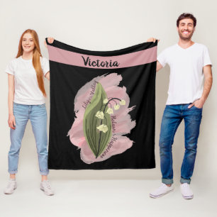 Lily of the Valley Happiness Personalized Black Fleece Blanket