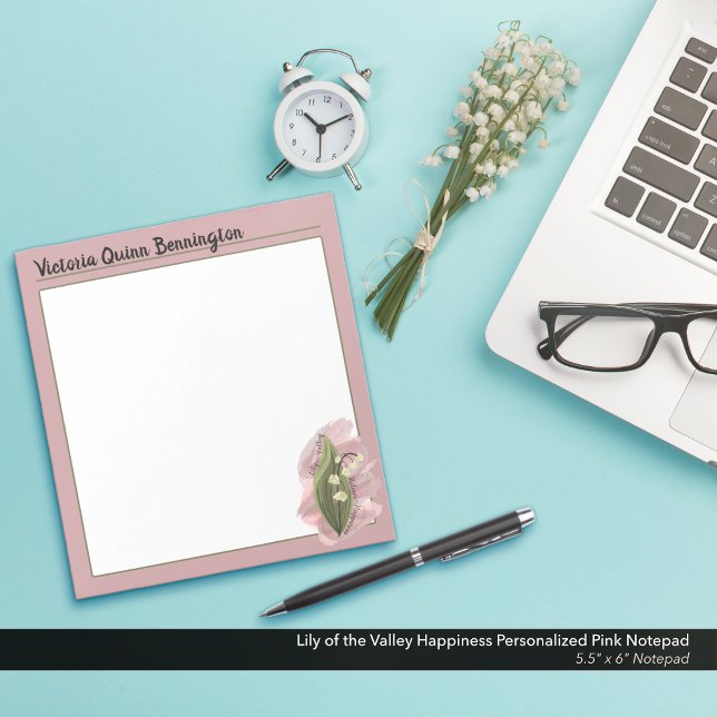 Lily of the Valley Happiness Personalized Pink Notepad (Lily of the Valley: A Return to Happiness Personalized Pink Notepad)