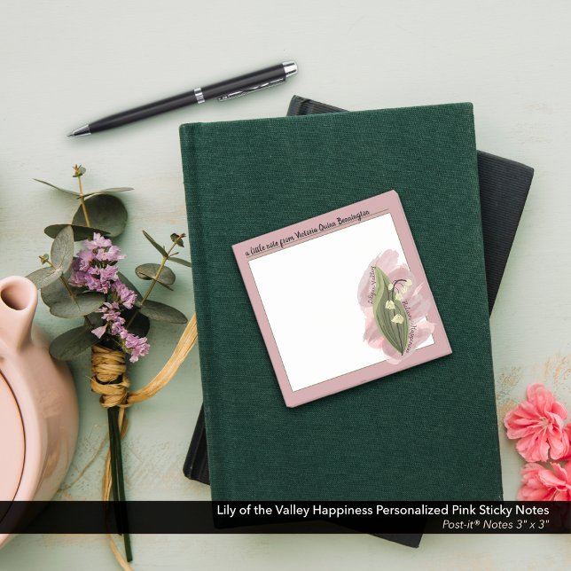 Lily of the Valley Happiness Personalized Pink Post-it Notes (Lily of the Valley Happiness Personalized Pink - Post-it® Notes 3"x3")