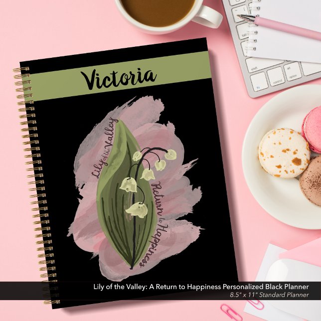 Lily of the Valley Happiness Personnalisé Black (Lily of the Valley Happiness Personalized Black and Green Planner)
