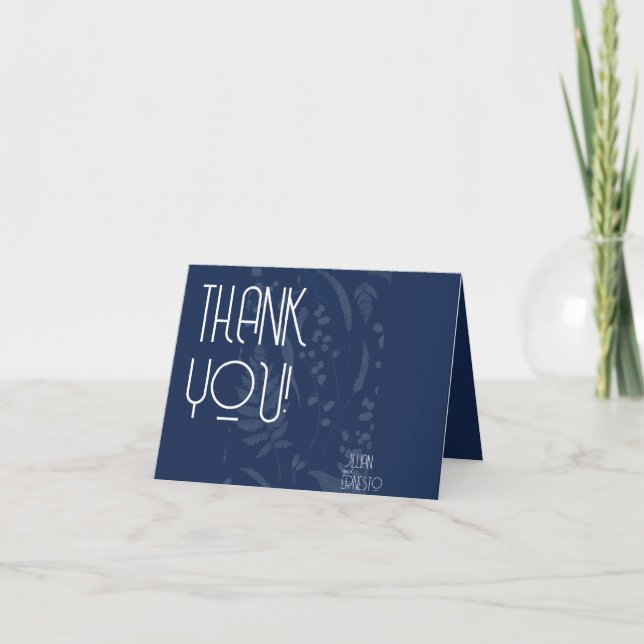 Lily of the Valley II Dark Blue Solid Custom Thank You Card (Front)