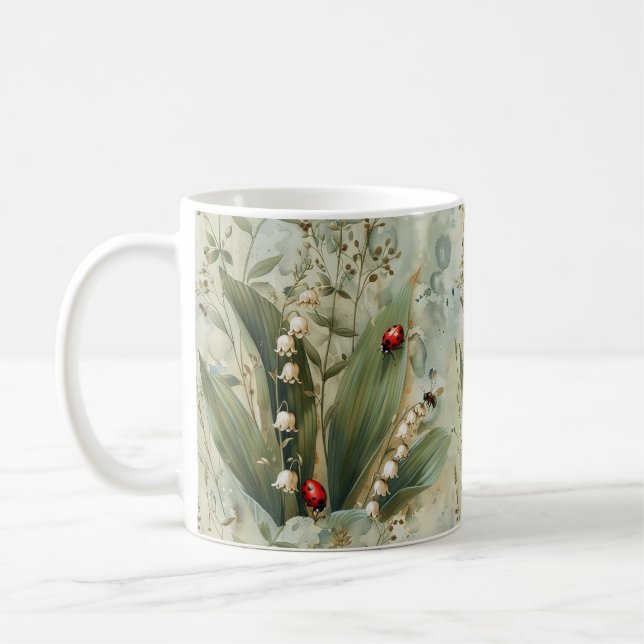 Lily of the Valley Lady Bug Floral Mug (Left)