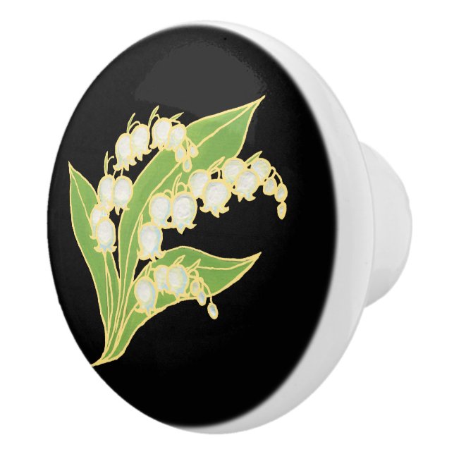 Lily of the Valley on Black Custom Ceramic Knob (Right)