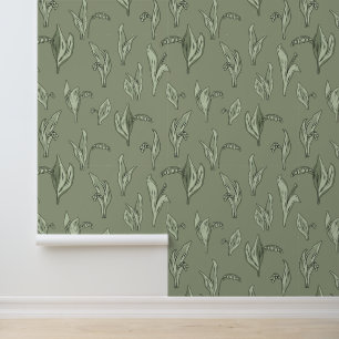 Lily of The Valley Pattern Painted Vintage Green Wallpaper