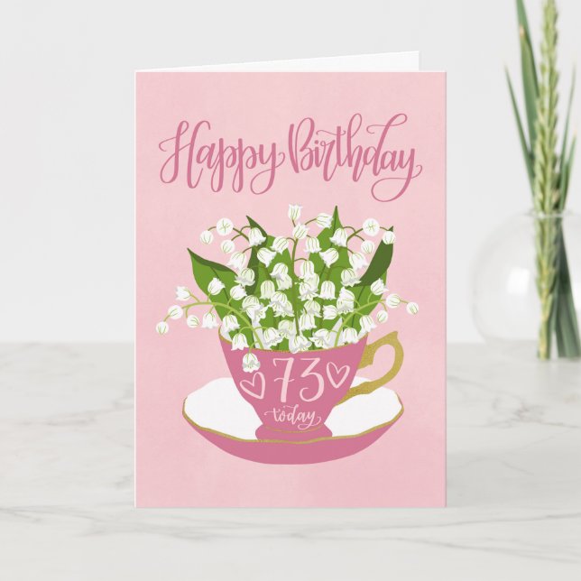 Lily of the Valley Teacup 73rd Birthday Card (Front)