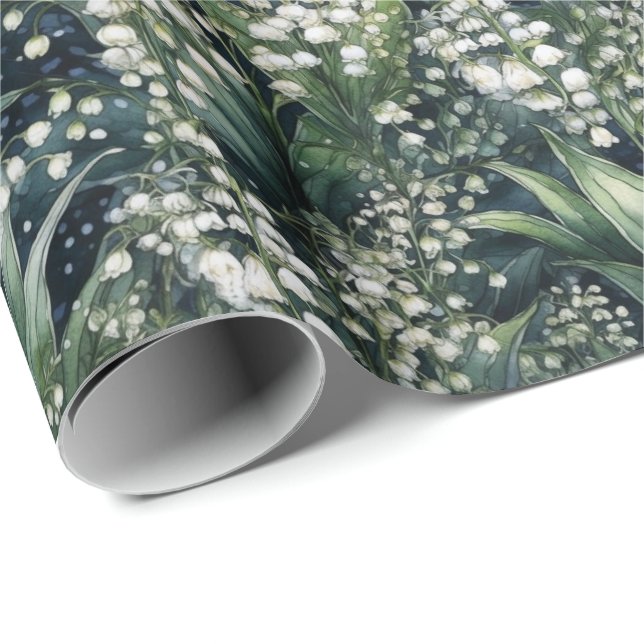 Lily of the Valley Watercolour Green Wrapping Paper (Roll Corner)