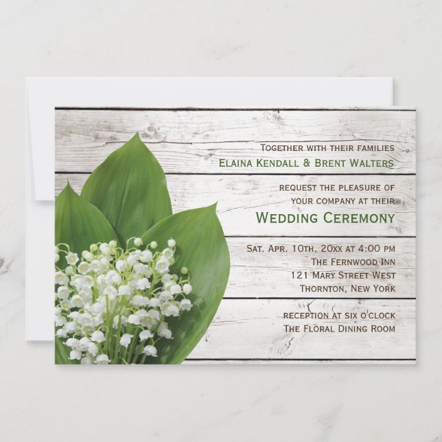 Lily of the Valley Wedding Invitation barn board (Front)