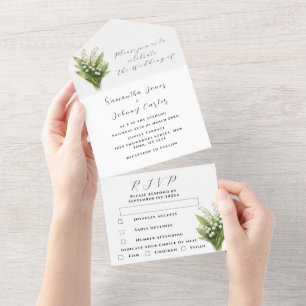 Lily Of The Valley White Floral Watercolor Wedding All In One Invitation