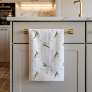 Lily of the Valley White Flower Mongrammed Kitchen Towel