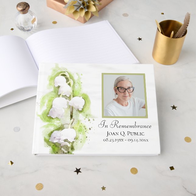 Lily of Valley Flowers Celebration of Life Funeral Guest Book (Front Open)
