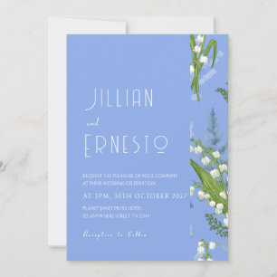 Lily of Valley    Light Blue Solid with Edge White Invitation