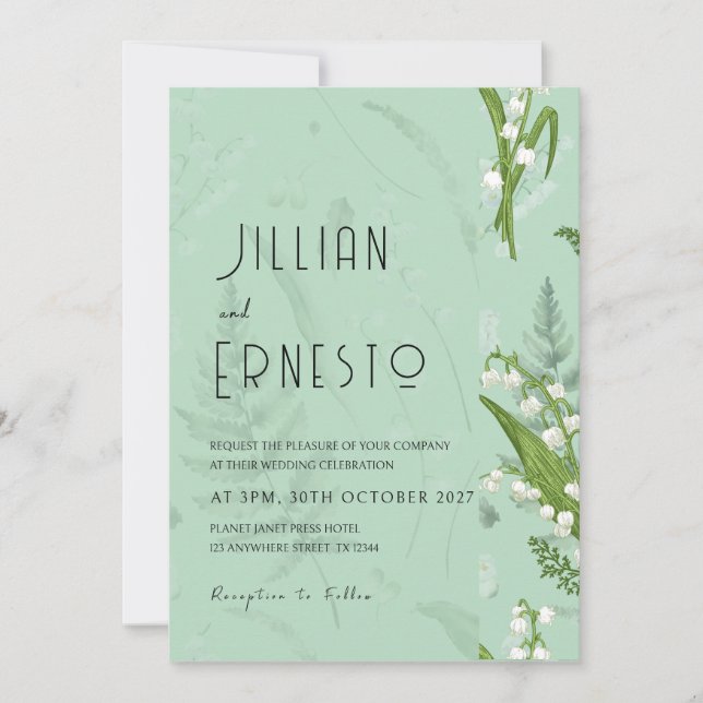 Lily of Valley || Soft Green w/ Graphic Edge  Invitation (Front)