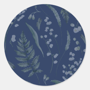 Lily of Valley with Ferns Dark Blue Classic Round Sticker