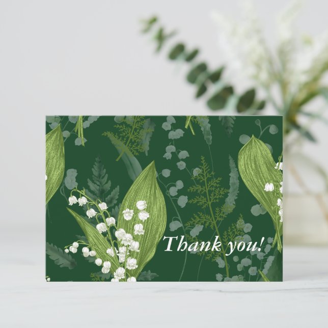 Lily of Valley with Ferns || Dark Green Custom Card (Standing Front)