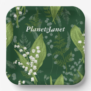 Lily of Valley with Ferns    Dark Green Custom Paper Plate