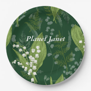 Lily of Valley with Ferns Dark Green Custom Paper Plate