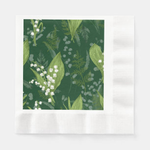 Lily of Valley with Ferns    Dark Green Napkin