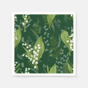 Lily of Valley with Ferns Dark Green Napkin