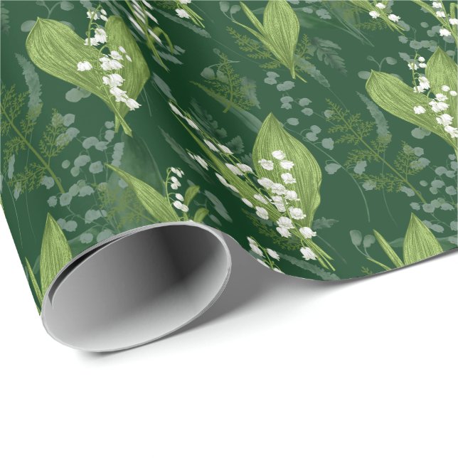 Lily of Valley with Ferns || Dark Green Wrapping Paper (Roll Corner)