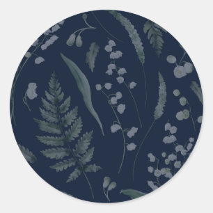 Lily of Valley with Ferns    Deep Dark Blue Classic Round Sticker