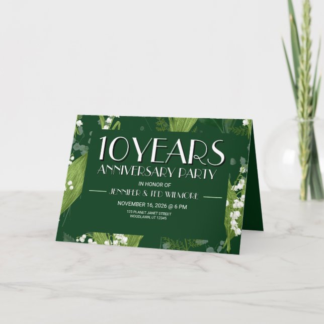 Lily of Valley with Ferns || Dk Green Anniversary  Invitation (Front)