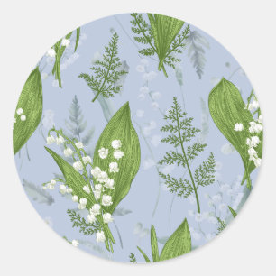 Lily of Valley with Ferns    Light Blue Classic Round Sticker