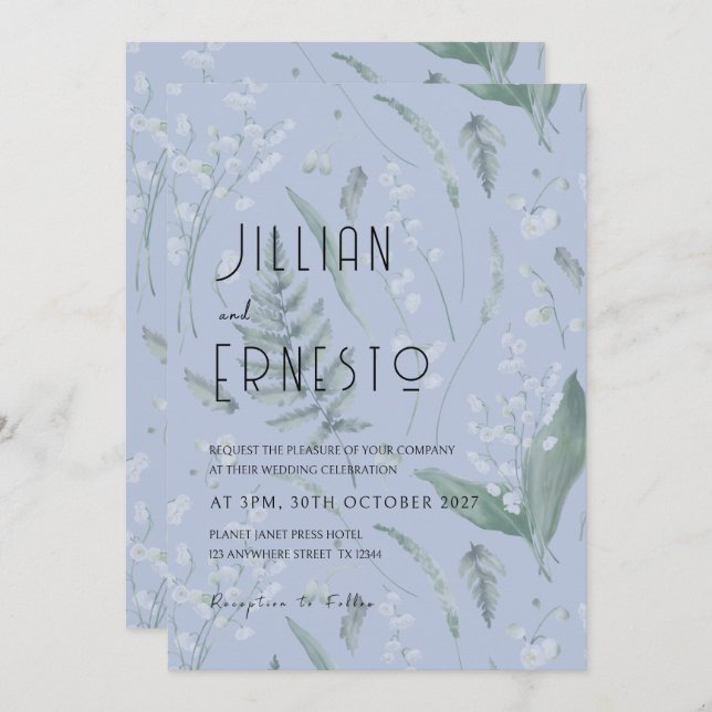Lily of Valley with Ferns || Light Blue custom Invitation (Front/Back)