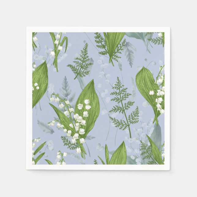 Lily of Valley with Ferns || Light Blue Napkin (Front)