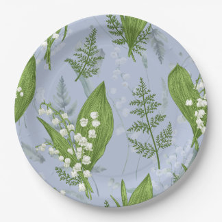 Lily of Valley with Ferns || Light Blue Paper Plate
