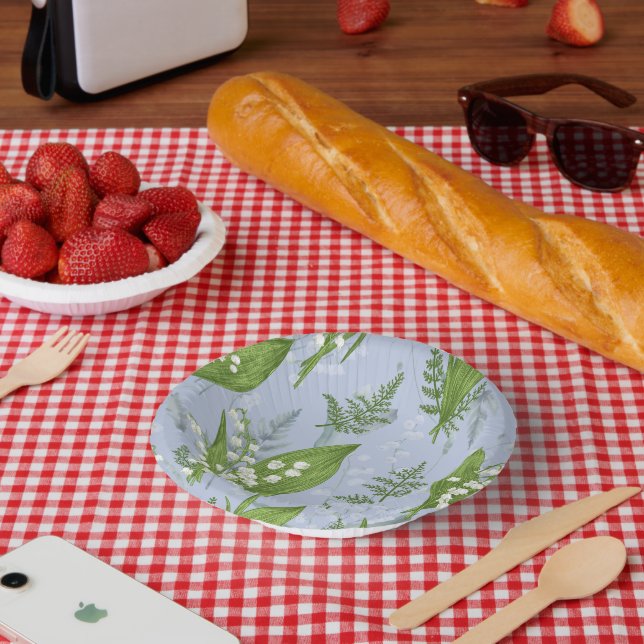 Lily of Valley with Ferns || Light Blue Paper Plate (Picnic)