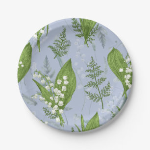 Lily of Valley with Ferns    Light Blue Paper Plate