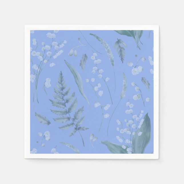 Lily of Valley with Ferns || Medium Blue Napkins (Front)