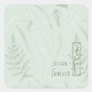 Lily of Valley with Ferns    Pale Green Custom  Square Sticker